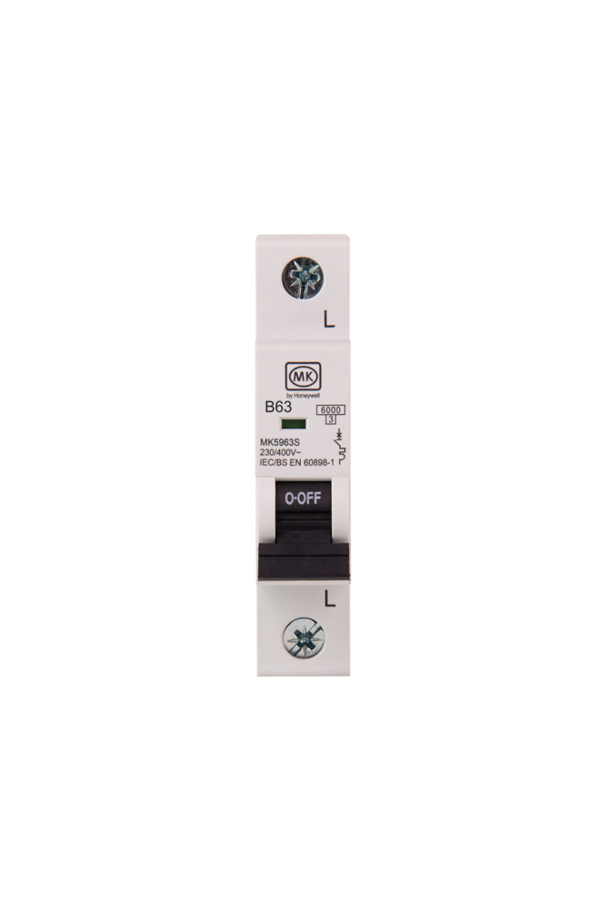 MK5963S MCB 63A 230V SINGLE POLE B CURVE, front