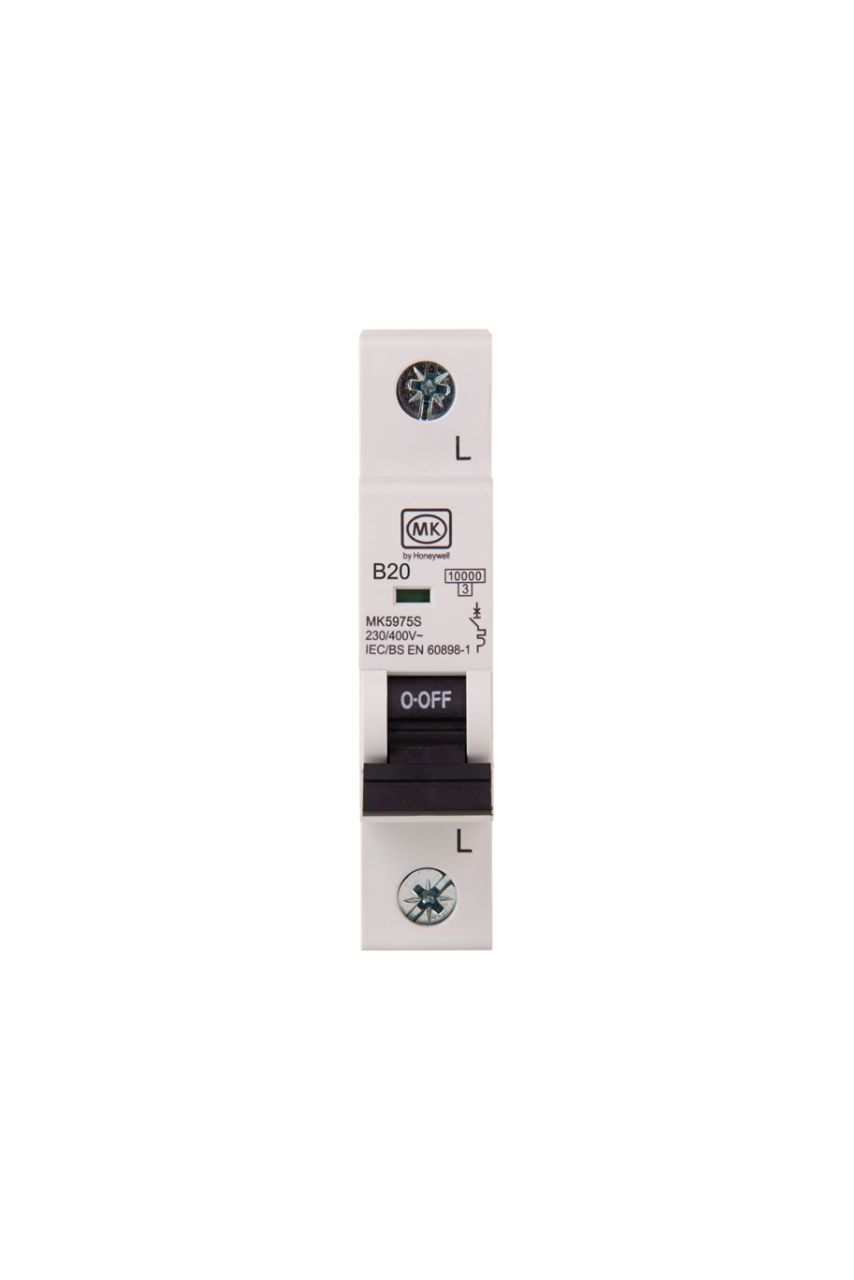 MK5975S MCB 20A  SINGLE POLE B CURVE 10KA, front