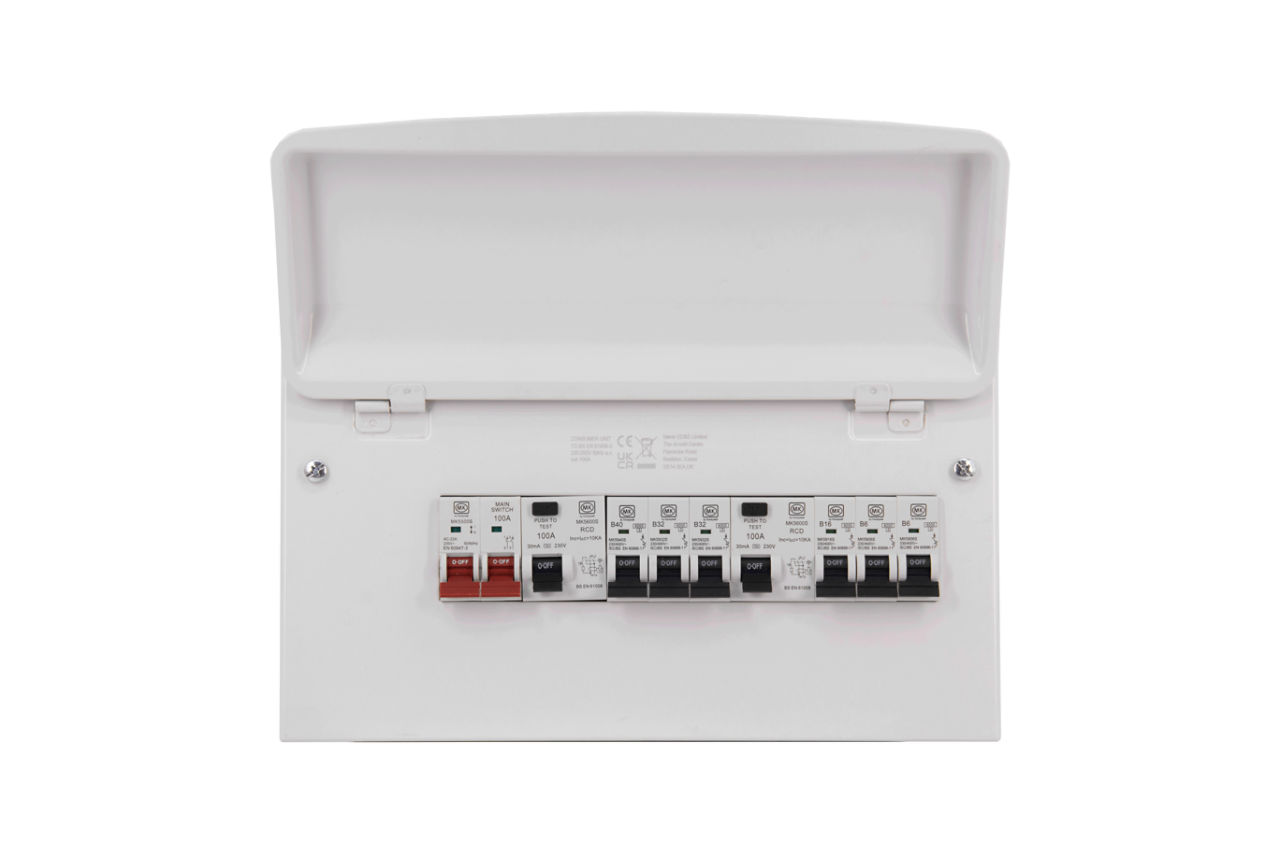 MK8664SMET 12W MCU +SW, 2 X 100A RCD & 6 X MCB, front