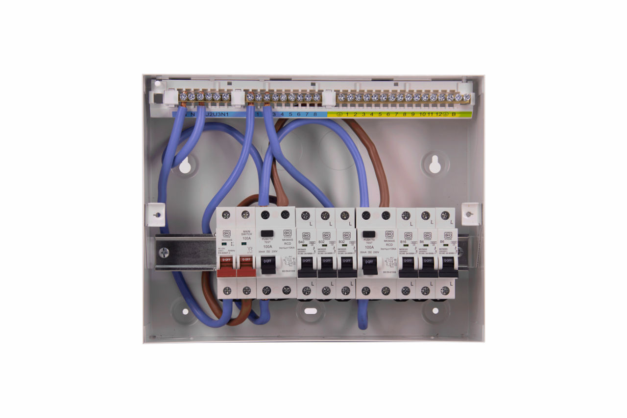 MK8664SMET 12W MCU +SW, 2 X 100A RCD & 6 X MCB, front
