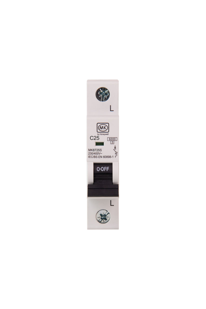 MK8725S MCB 25A 230V SINGLE POLE C CURVE, front