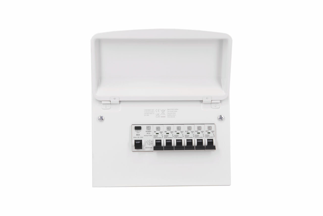 MK9552SMET 8 WAY MCU + 80A RCD 6 X MCB, front