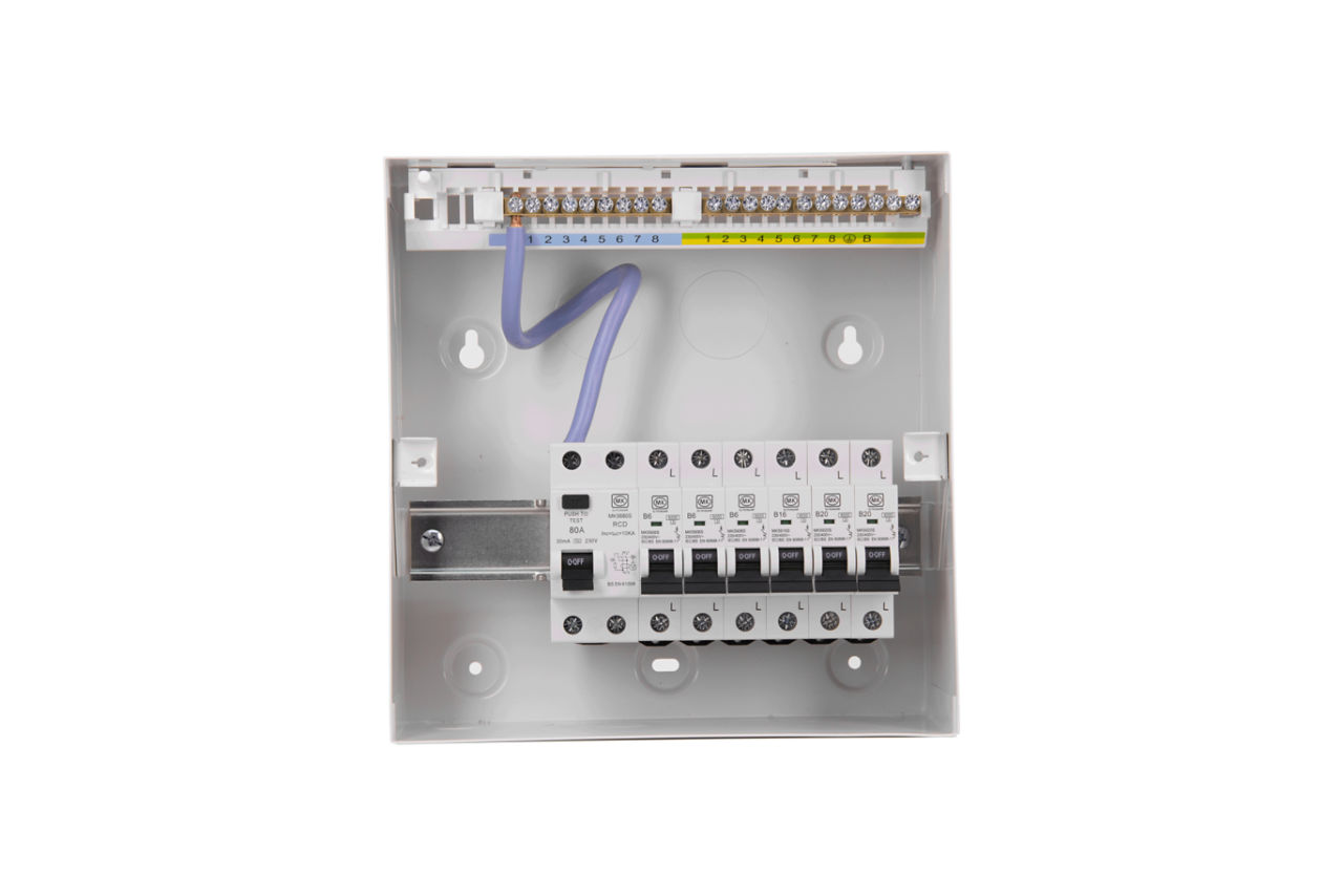 MK9552SMET 8 WAY MCU + 80A RCD 6 X MCB, front