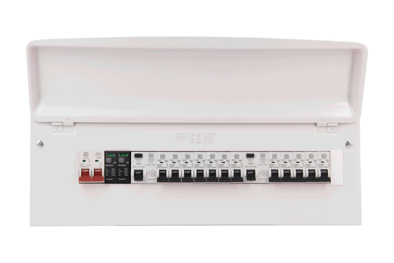 MKS8678SMET 21W MCU +SW, SURGE 2 X 100A RCD 12 X MCB, front
