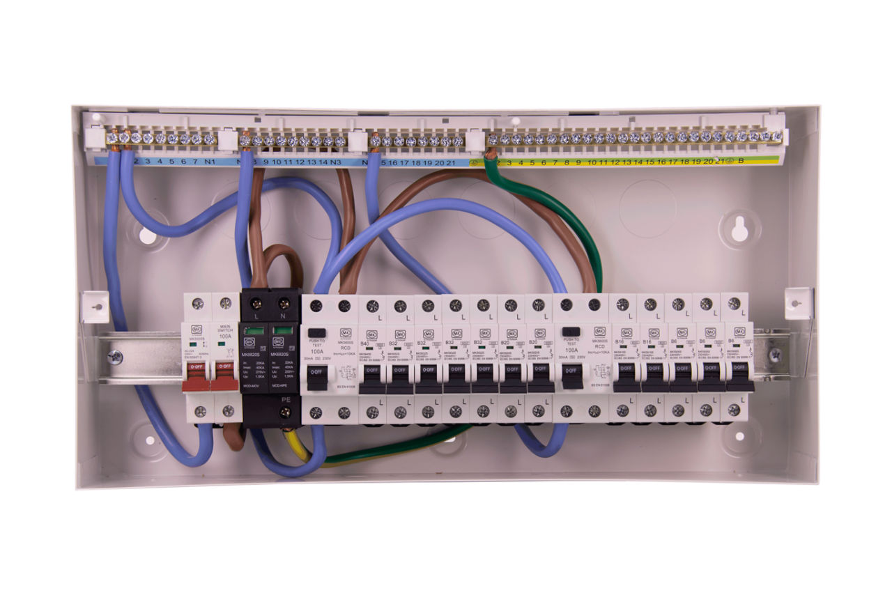 MKS8678SMET 21W MCU +SW, SURGE 2 X 100A RCD 12 X MCB, front