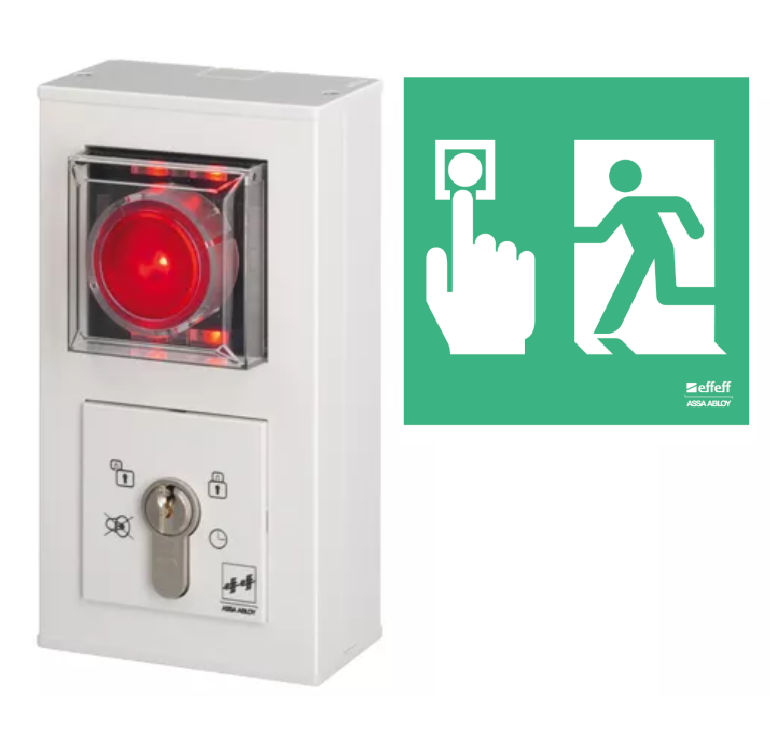 aP-Trterminal 1380 mit System-Schlsselschalter, System Gira E2 - reinwei glnzend. Kunststoff-Hinweisschild, selbstklebend