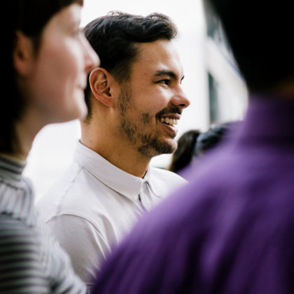 Focus on Bearded man Wearing White poloshirt