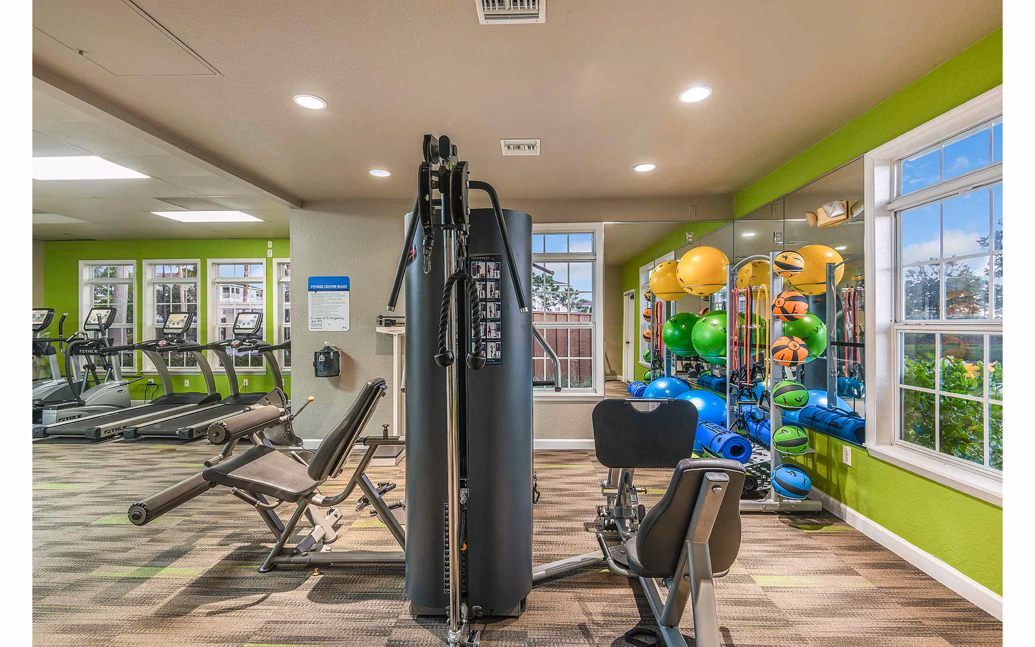 Fitness center with modern equipment at Villas at Gateway Apartments