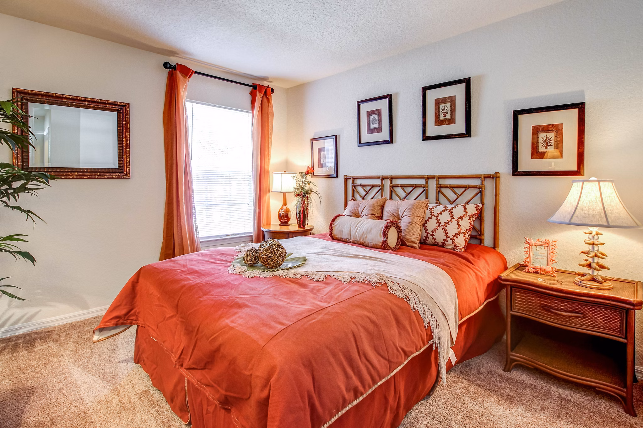 Modern bedroom with stylish decor at Hawthorne Village Apartments, offering luxury living and comfort