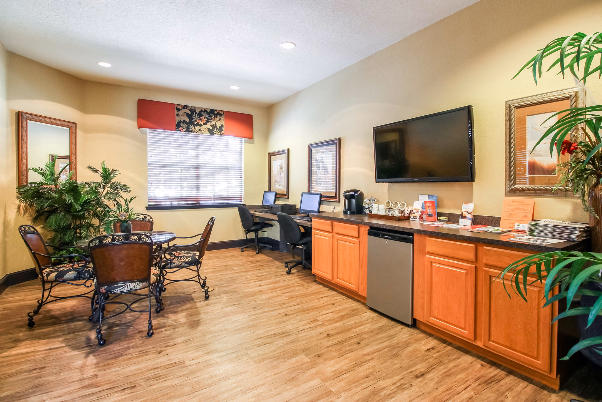 Modern business center with collaborative workspaces at Hawthorne Village Apartments, ideal for remote work and study sessions
