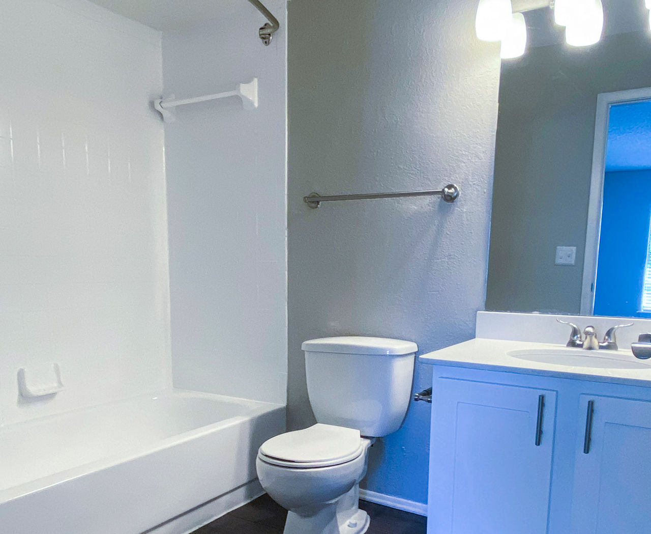 Modern bathroom with sleek fixtures at The Crest at Altamonte Apartments, offering luxury living near Orlando