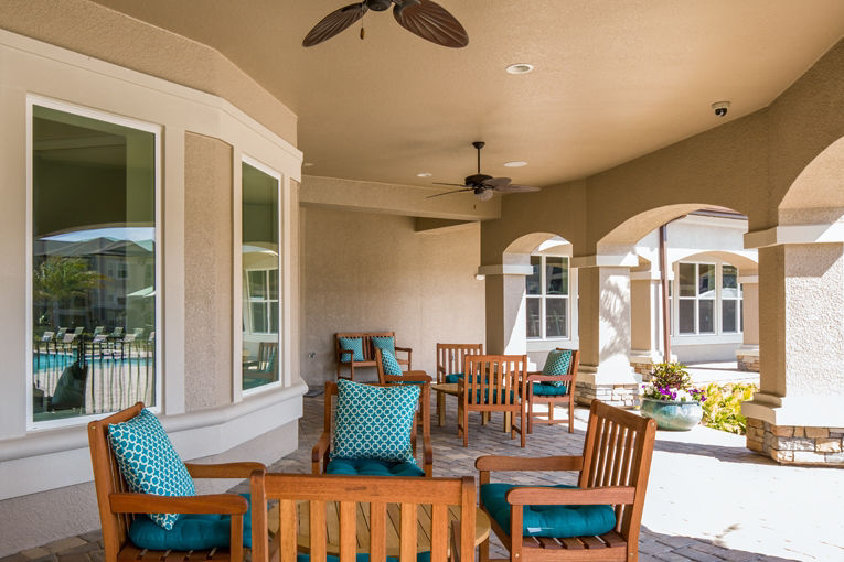 Clubhouse with modern design and seating at Trinity Exchange Luxury Apartments