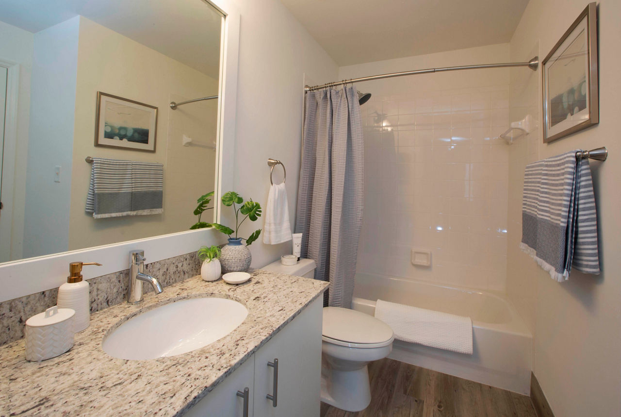 Luxurious bathroom with modern fixtures at Citation Club Apartments, showcasing elegance and comfort in every detail