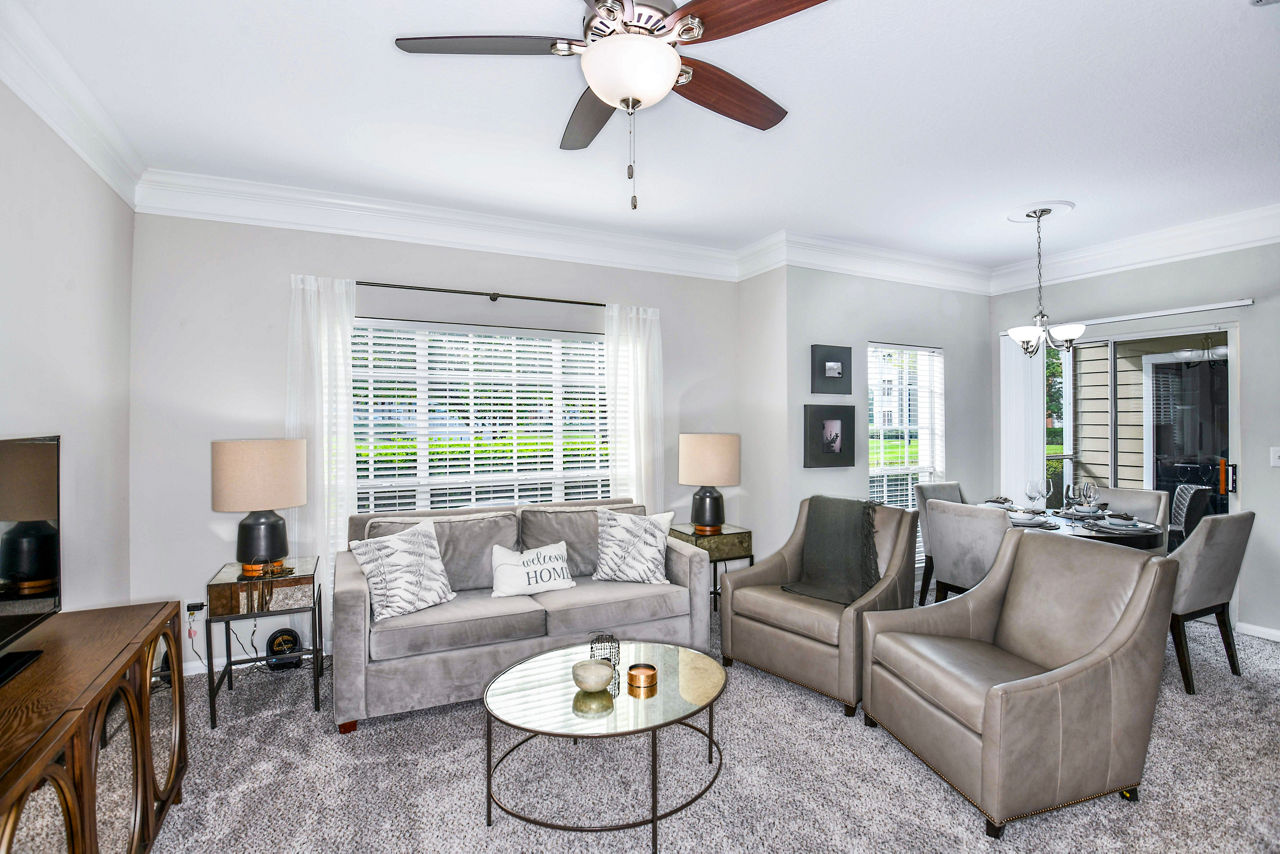 Cozy living room with modern furnishings at 54 Magnolia Apartments