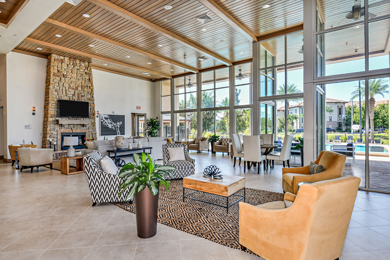 Clubhouse with modern design at Sanctuary at Eagle Creek Apartments