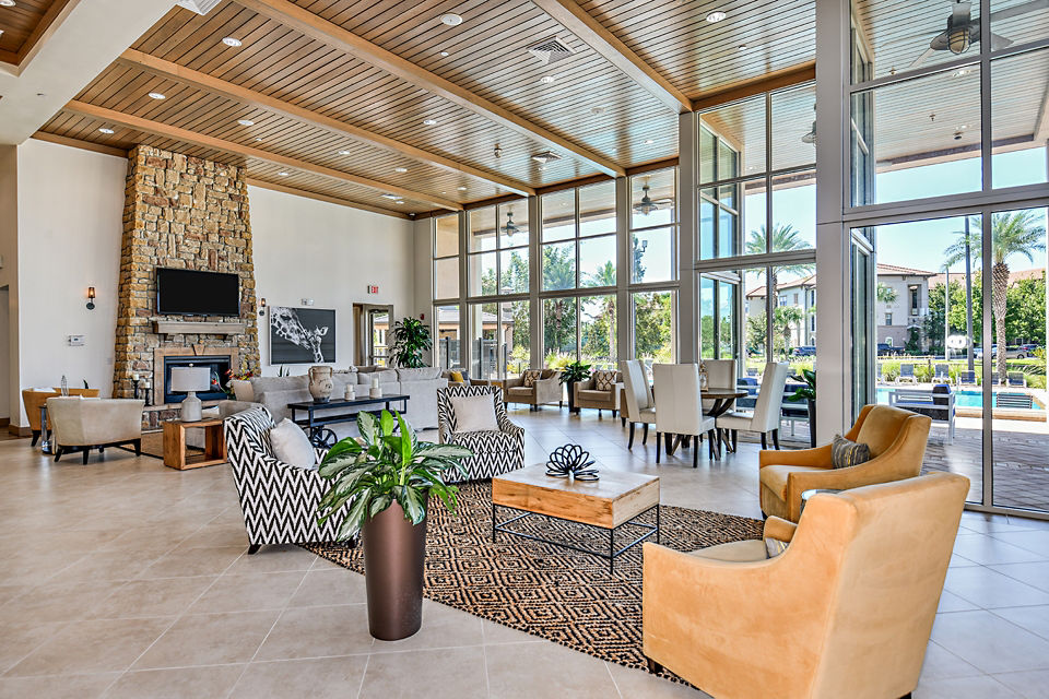 Clubhouse with modern design at Sanctuary at Eagle Creek Apartments
