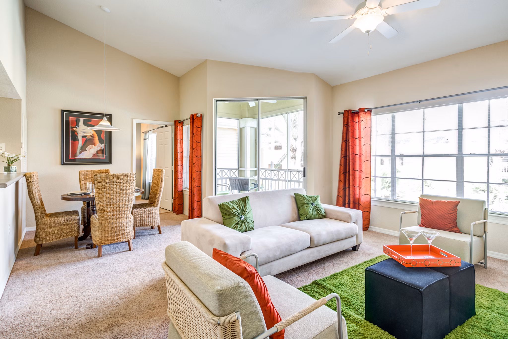 Spacious living room with modern decor at Park Central Apartments - Manor Row