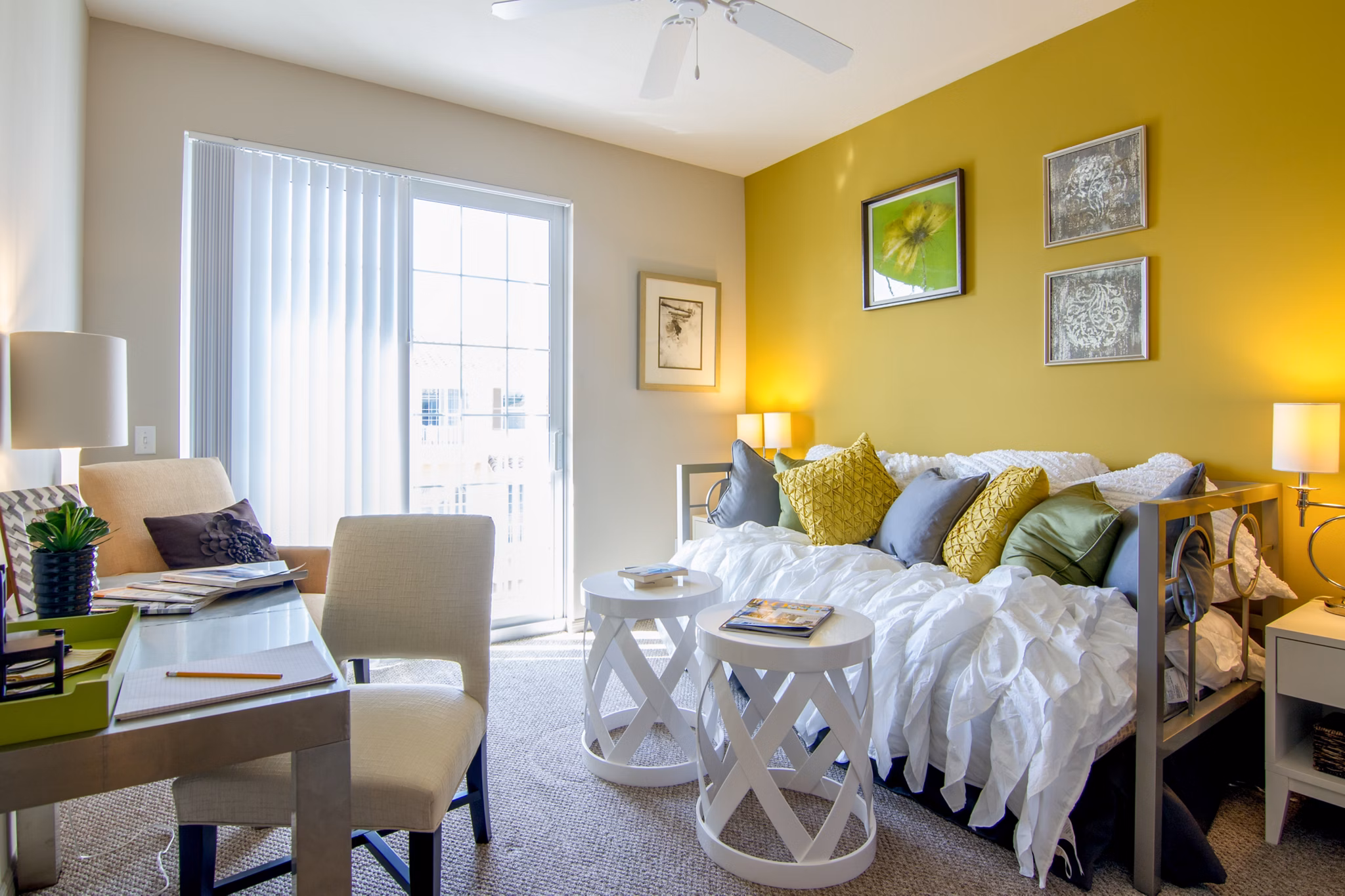 Luxury bedroom with modern decor at Midtown Delray Apartments