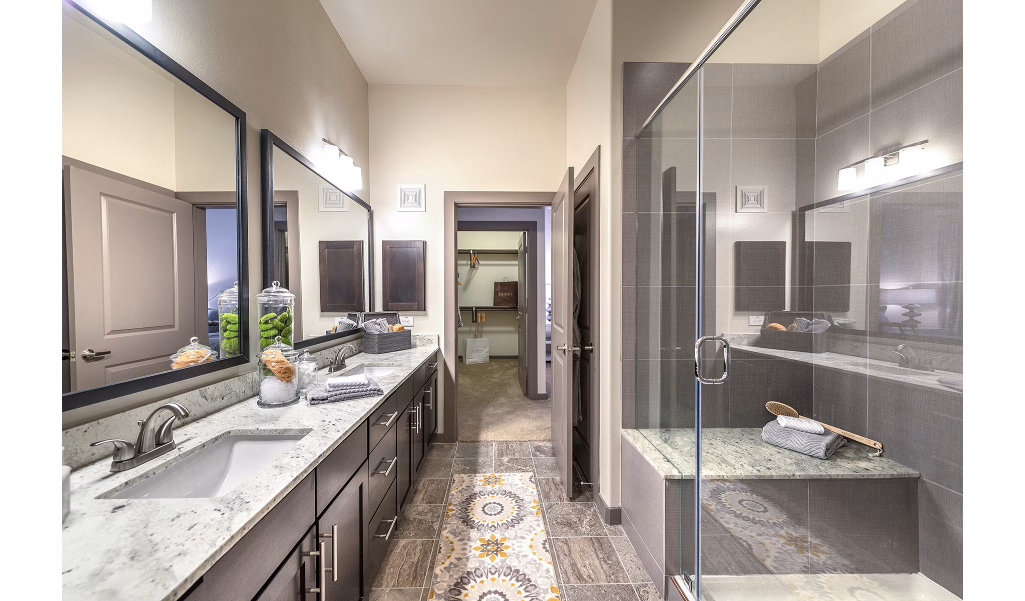 Modern bathroom with sleek fixtures in Overture Plano Apartments