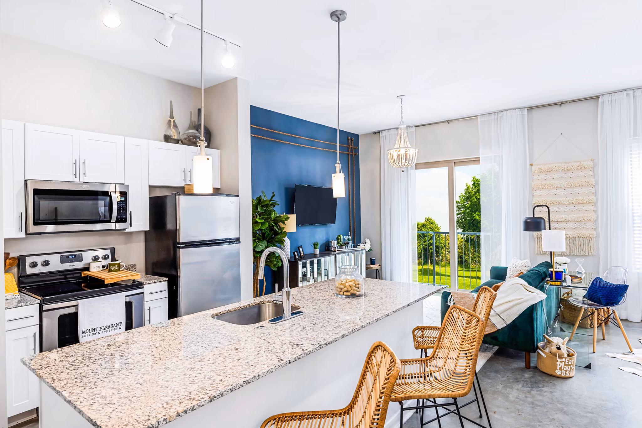 Modern kitchen with state-of-the-art appliances at Riviera at Seaside Apartments in luxury beachfront location