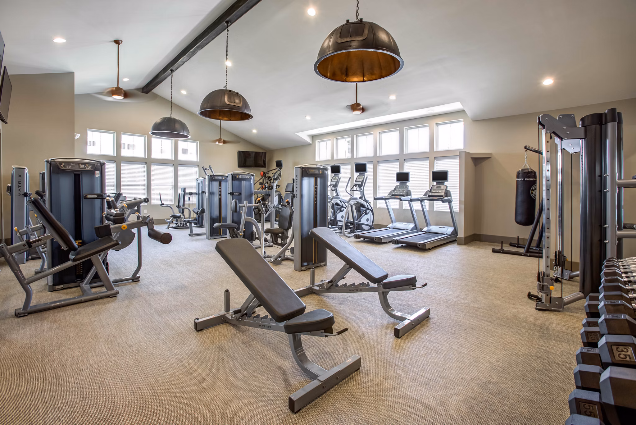 Modern fitness center with state-of-the-art equipment at The Reserve at the Boulevard Apartments