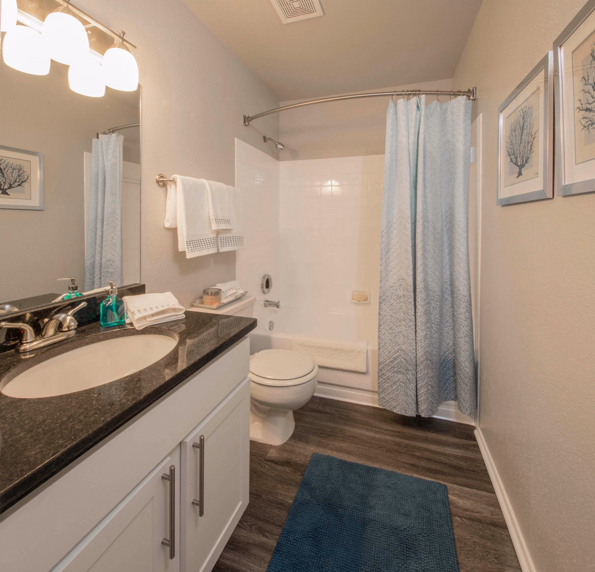 Modern bathroom with elegant fixtures at Southfield Apartments showcasing luxury living in Greystar properties