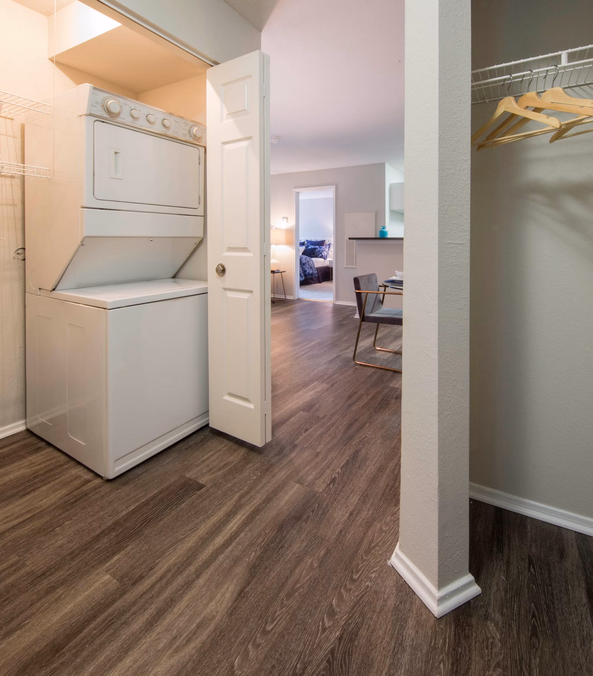 Laundry room with modern washers and dryers at Southfield Apartments