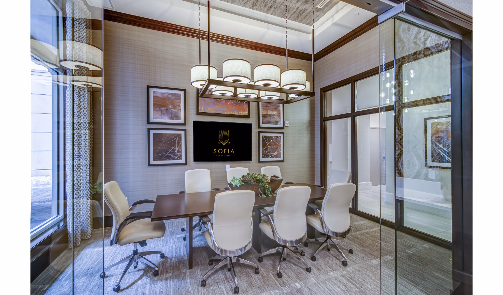 Sofia Coral Gables Apartments: Stylish clubhouse with comfortable seating and modern design for community gatherings