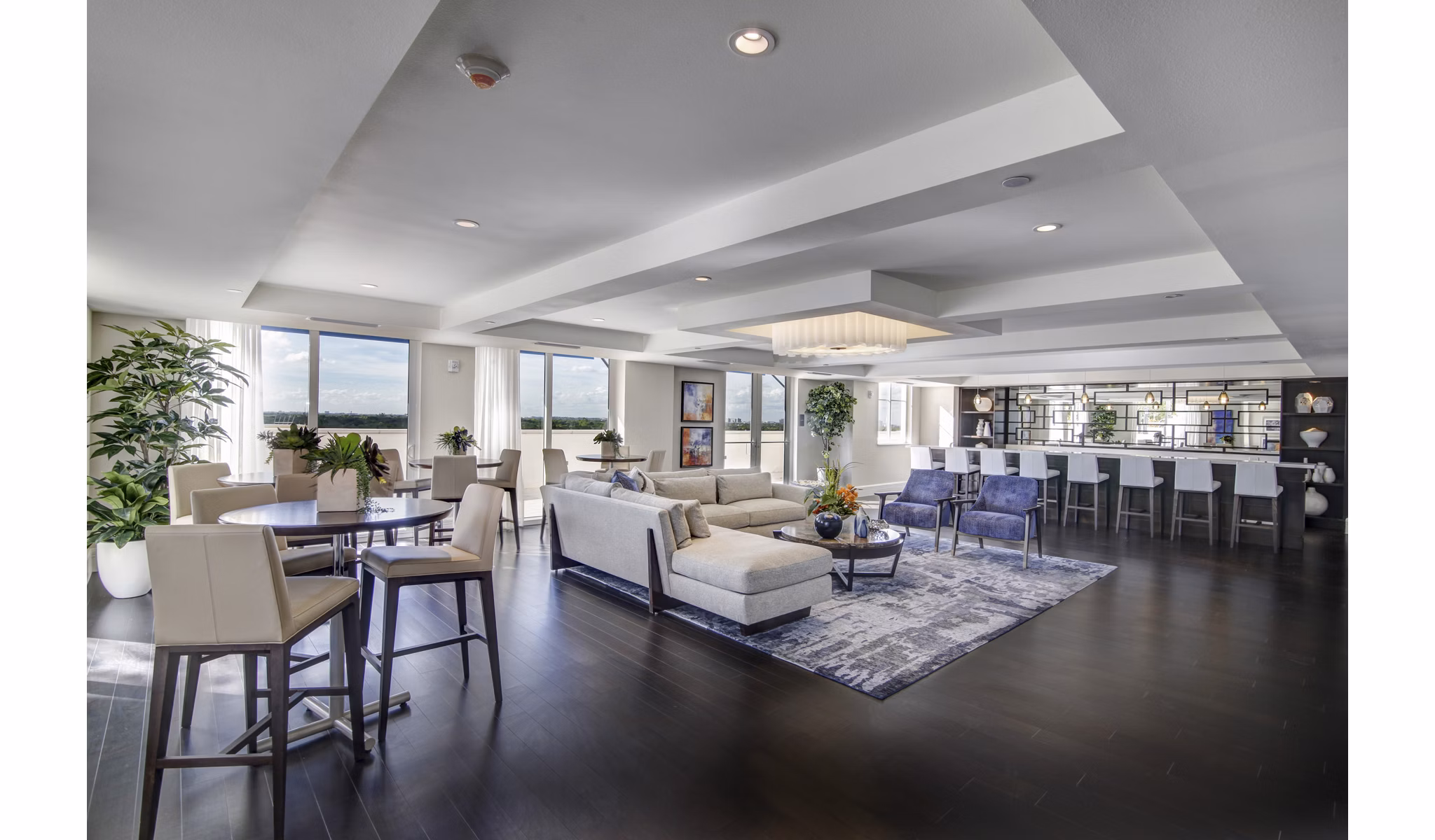 Clubhouse with modern design elements at Sofia Coral Gables Apartments, a luxury community offering premium amenities and upscale living spaces