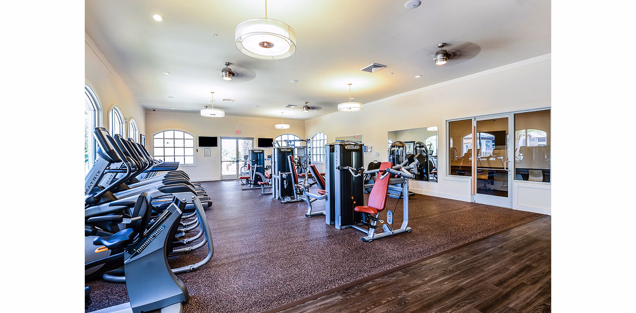 Yoga and spin studio with modern equipment at Sanctuary at West Port Apartments