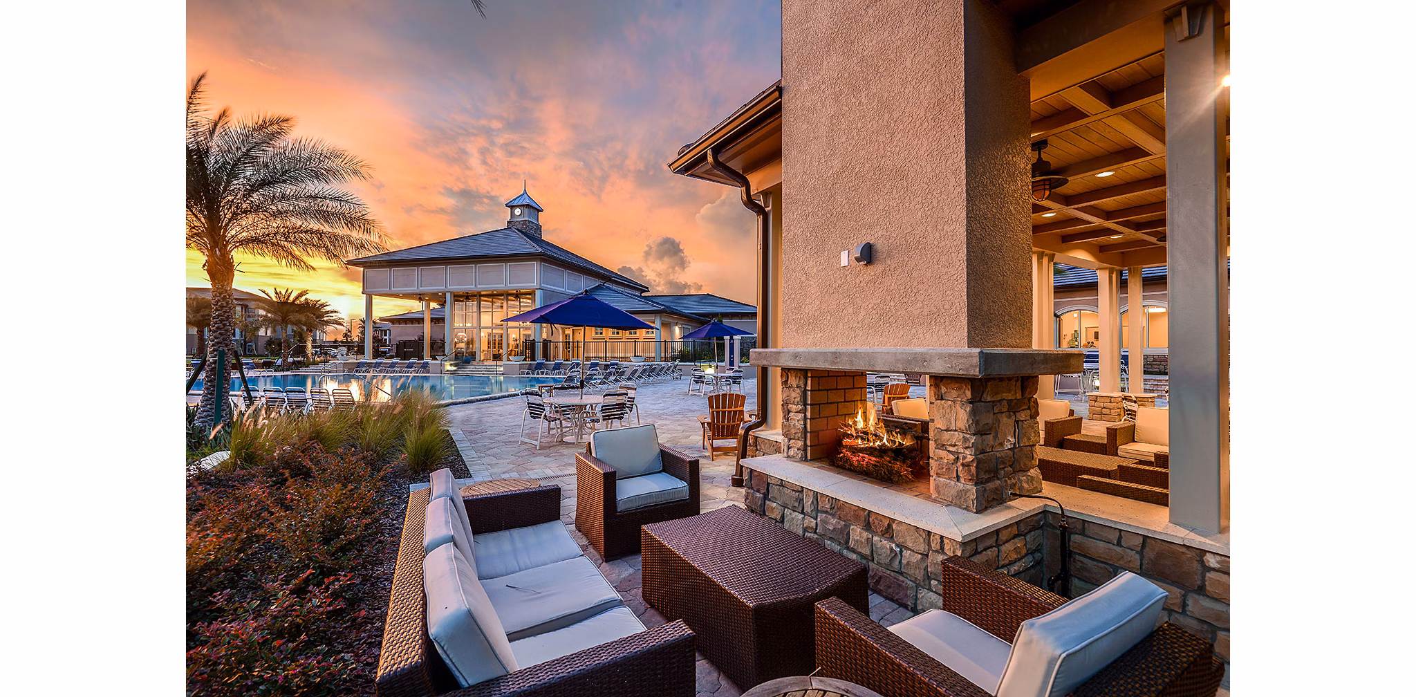 Outdoor patio with modern seating at Sanctuary at West Port Apartments
