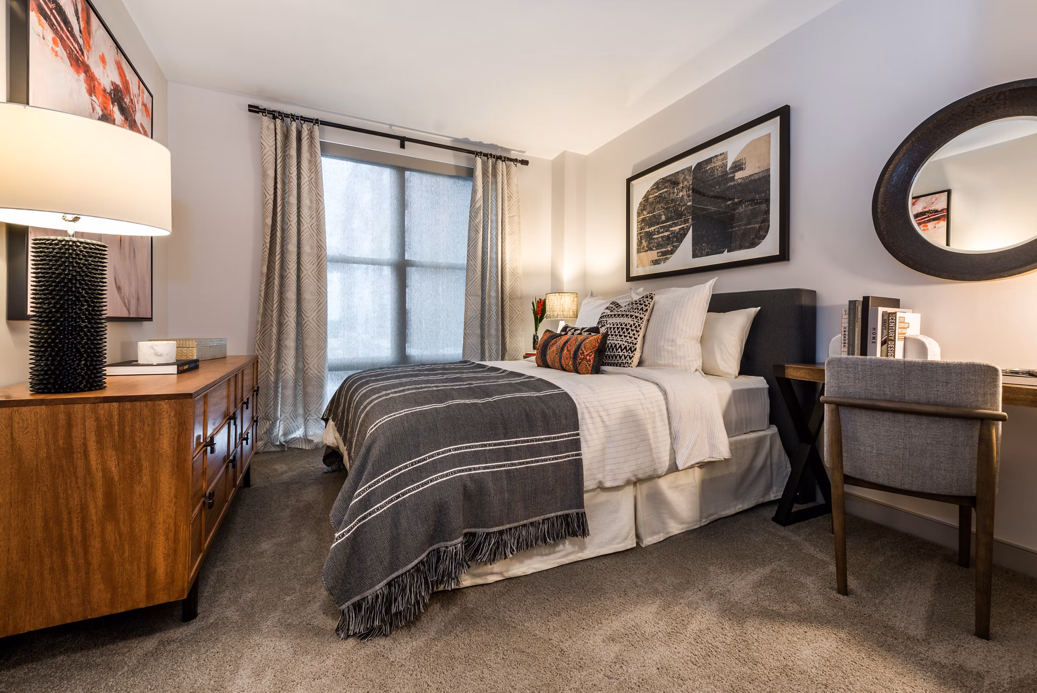 Luxurious master bedroom with elegant decor at Greystar luxury apartments