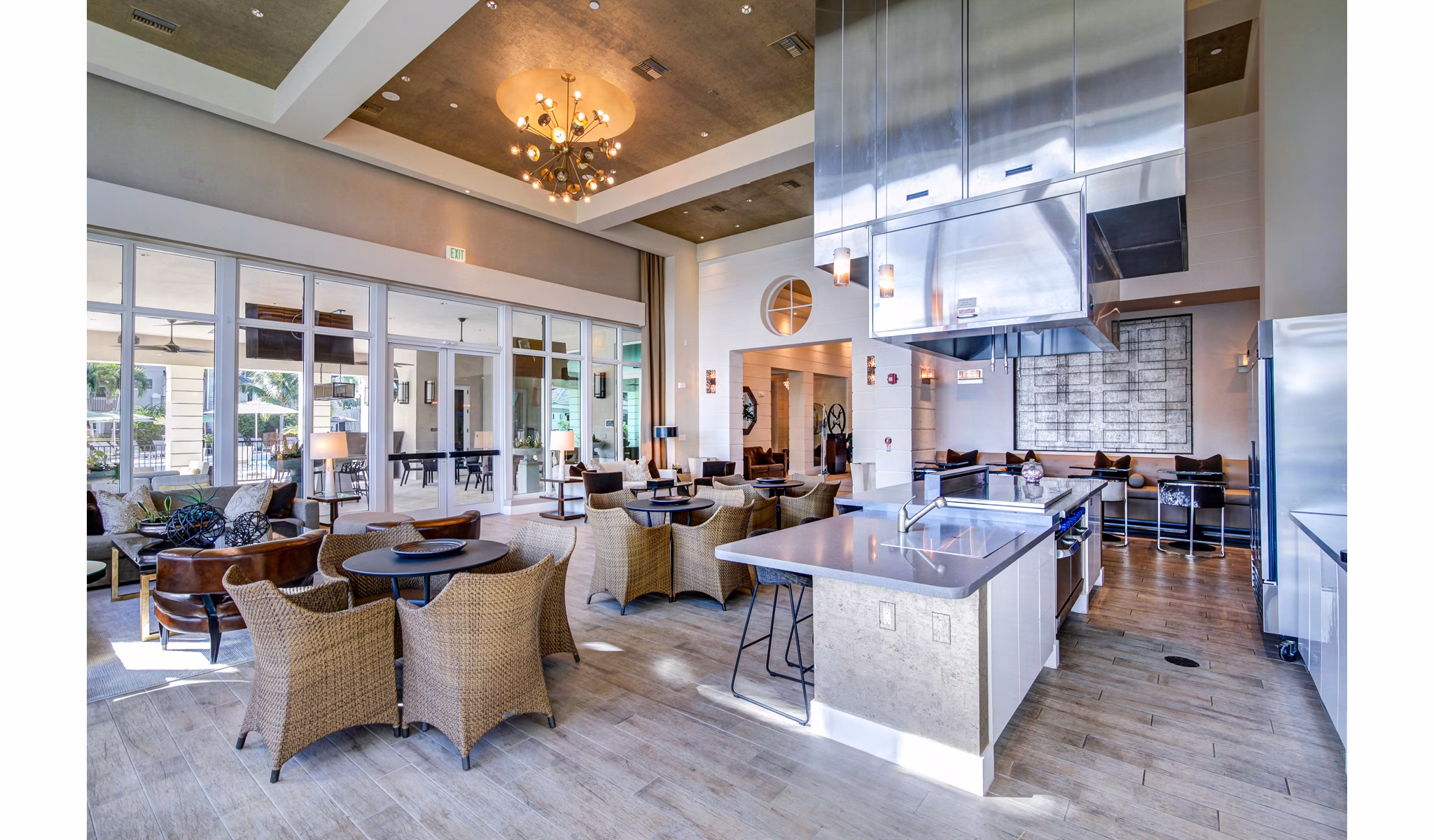 Clubhouse featuring modern design in The Quaye at Palm Beach Gardens Apartments