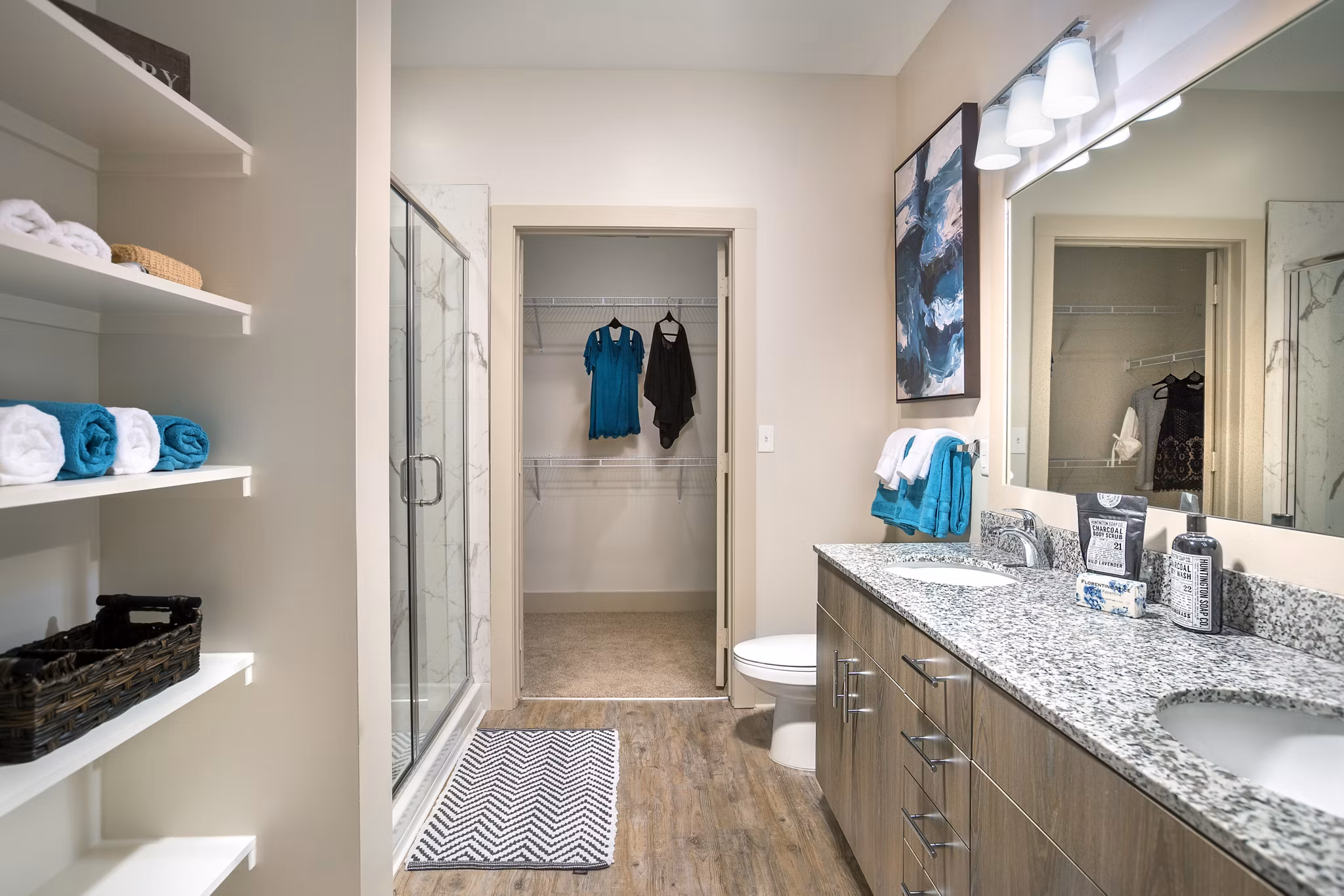 Sea Glass Apartments: Modern bathroom with sleek fixtures and elegant design