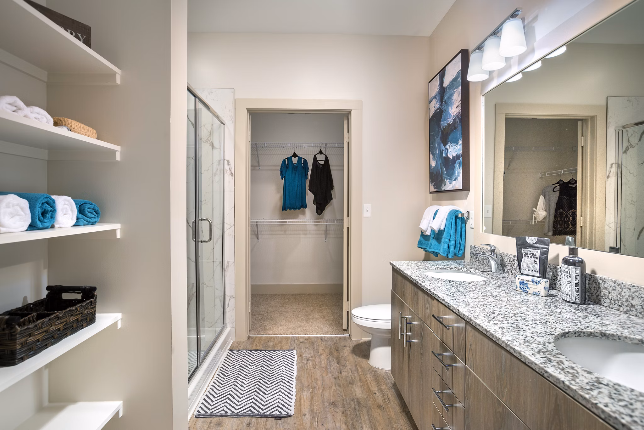 Sea Glass Apartments: Modern bathroom with sleek fixtures and elegant design