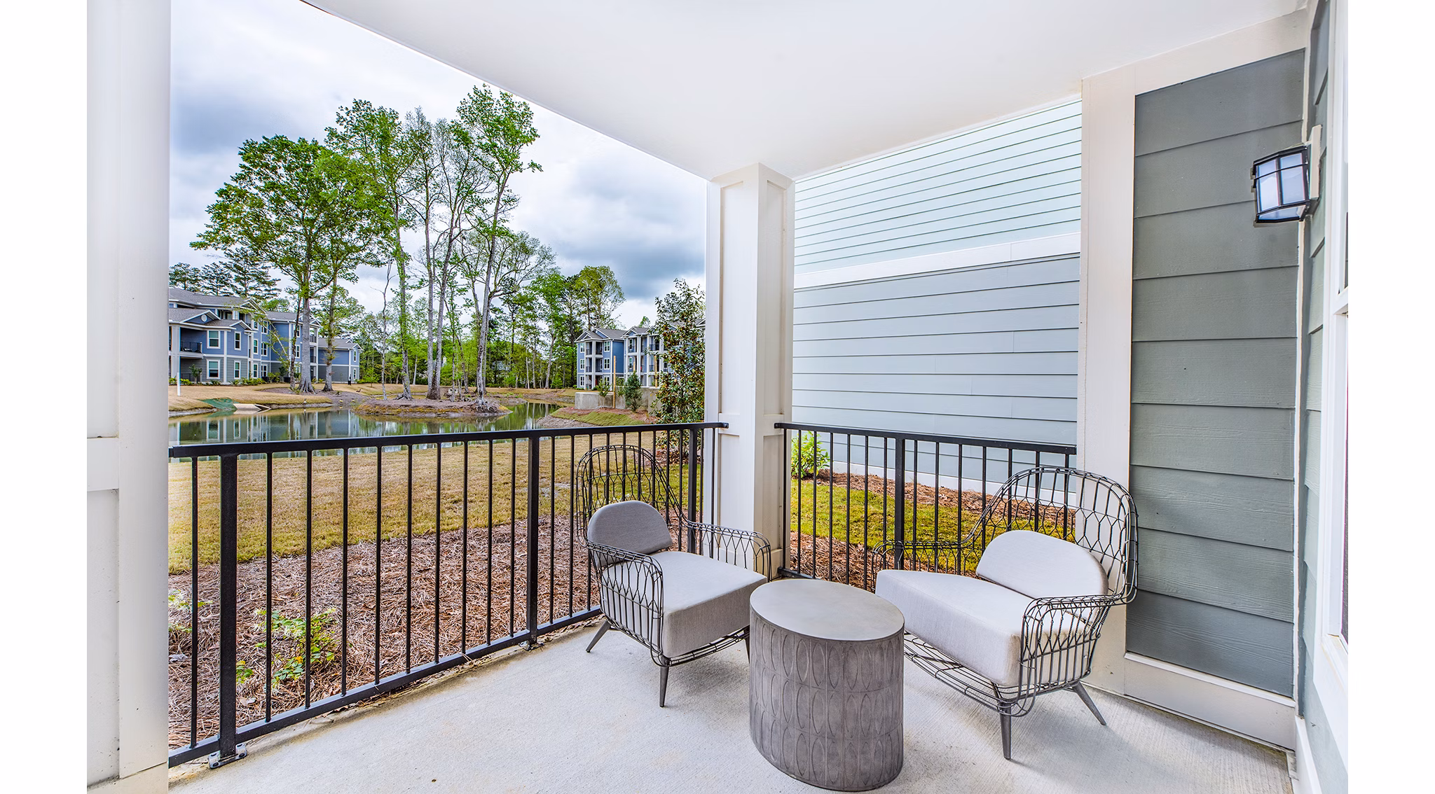 Spacious patio/balcony with scenic views at Atlantic at Grand Oaks Apartments