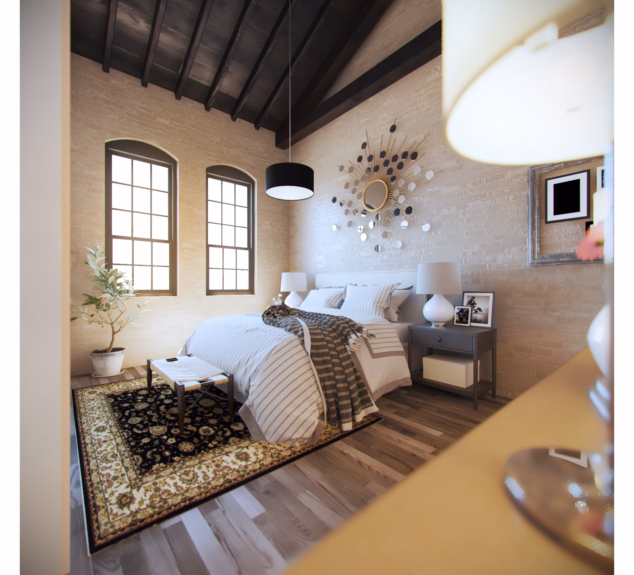 Cozy bedroom with modern decor at Hercules Apartments, part of Greystar luxury apartments collection