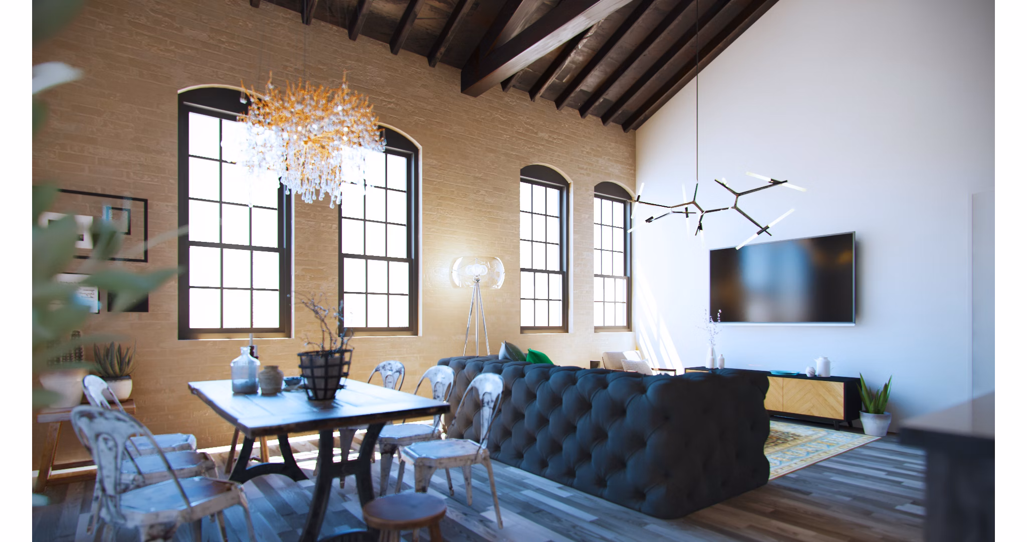 Modern clubhouse featuring stylish decor and ample seating at Hercules Apartments