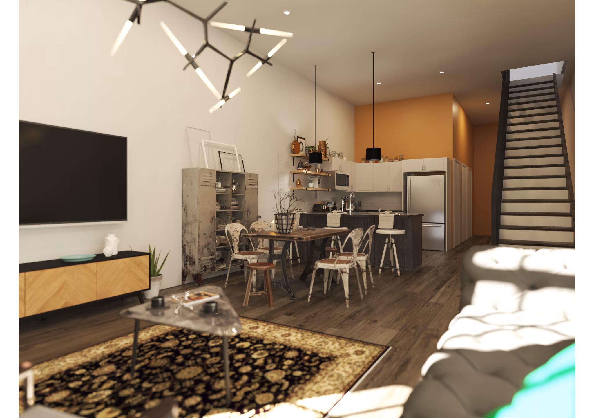 Dining room featuring modern decor and large windows in Hercules Apartments