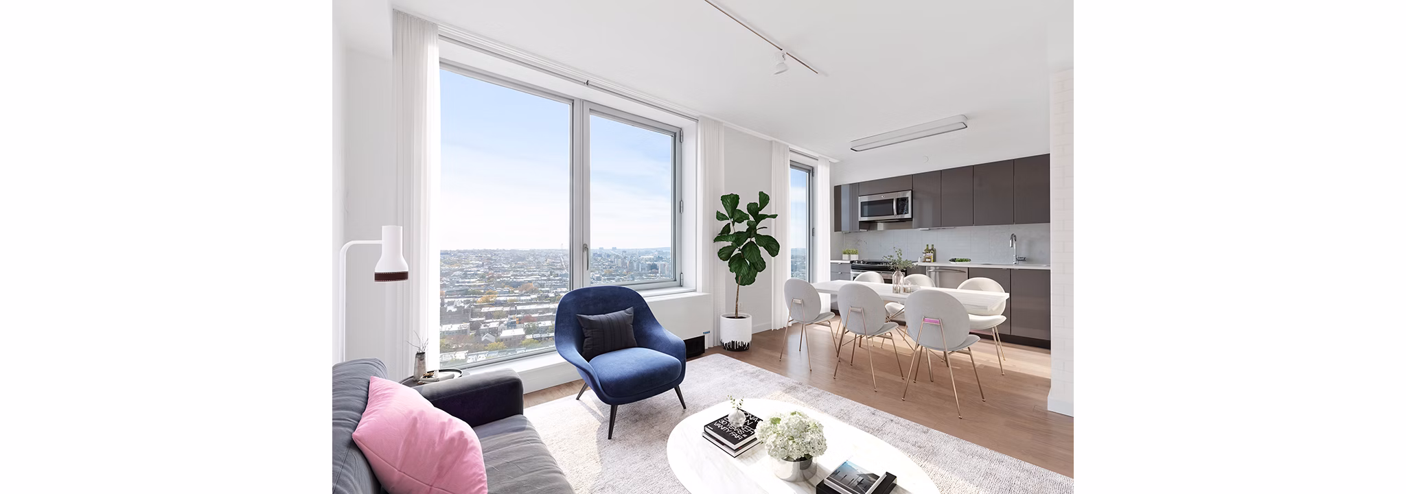 Spacious living room with modern decor at 461 Dean Apartments, offering luxury urban living