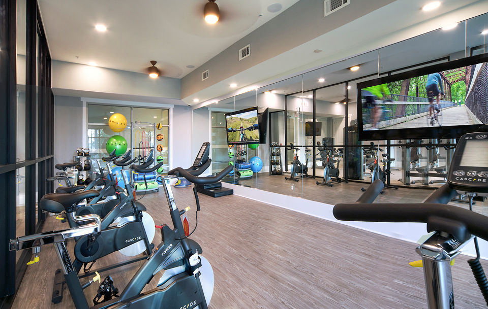 State-of-the-art fitness center at WaterWalk, Shelter Cove Towne Centre, featuring modern workout equipment