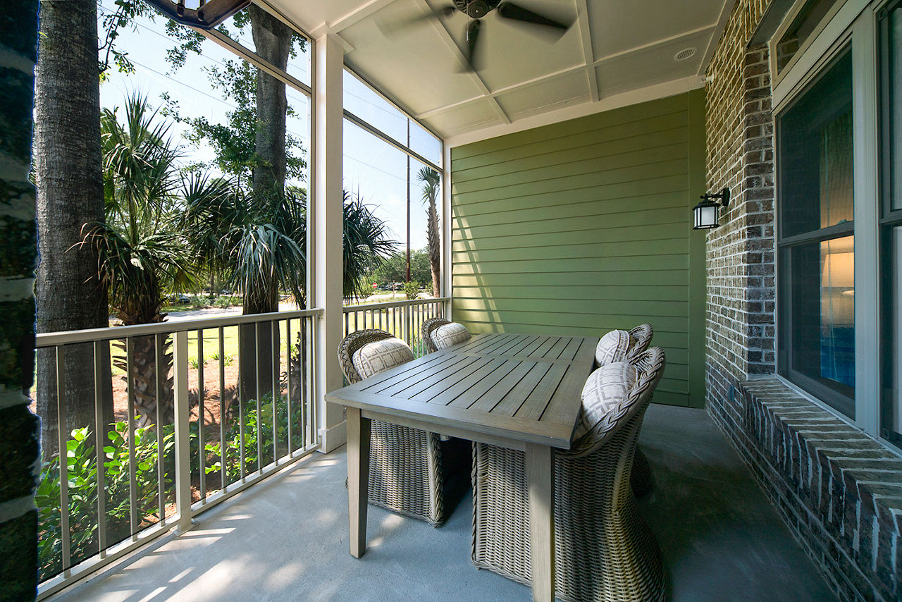 Patio with cozy seating area at WaterWalk, a luxury apartment community in Shelter Cove Towne Centre