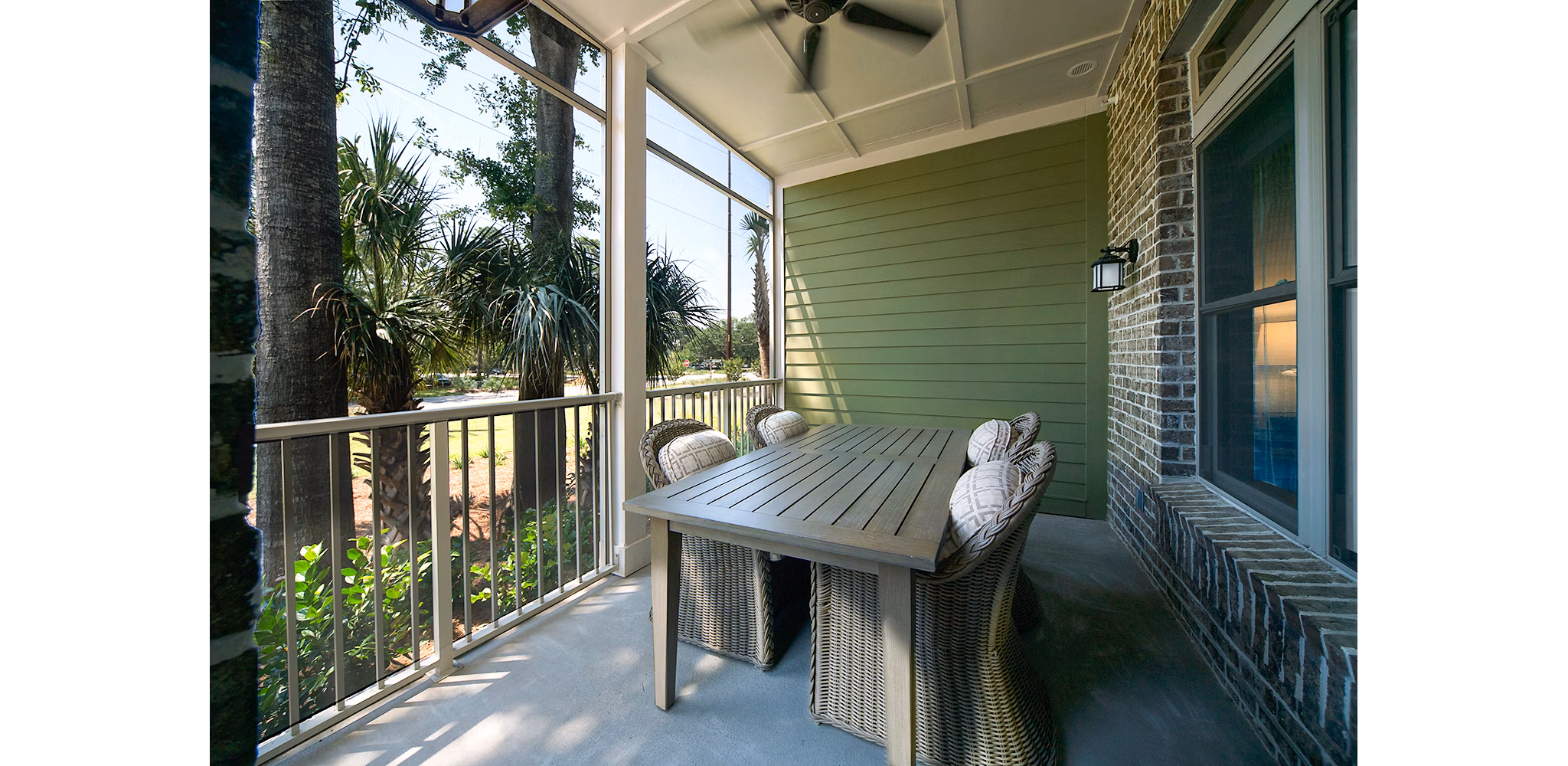 Patio with cozy seating area at WaterWalk, a luxury apartment community in Shelter Cove Towne Centre