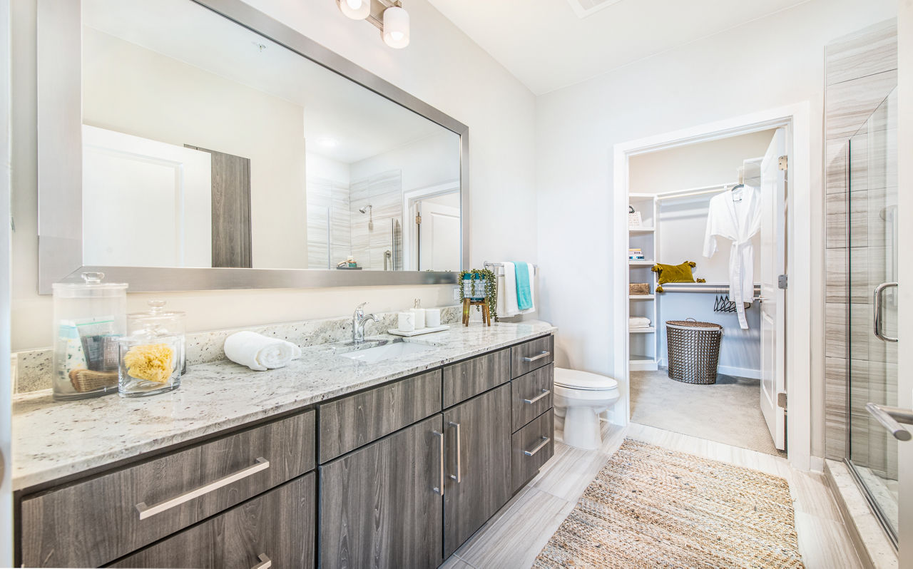 Luxurious bathroom with modern fixtures at Overture Daniel Island Apartments