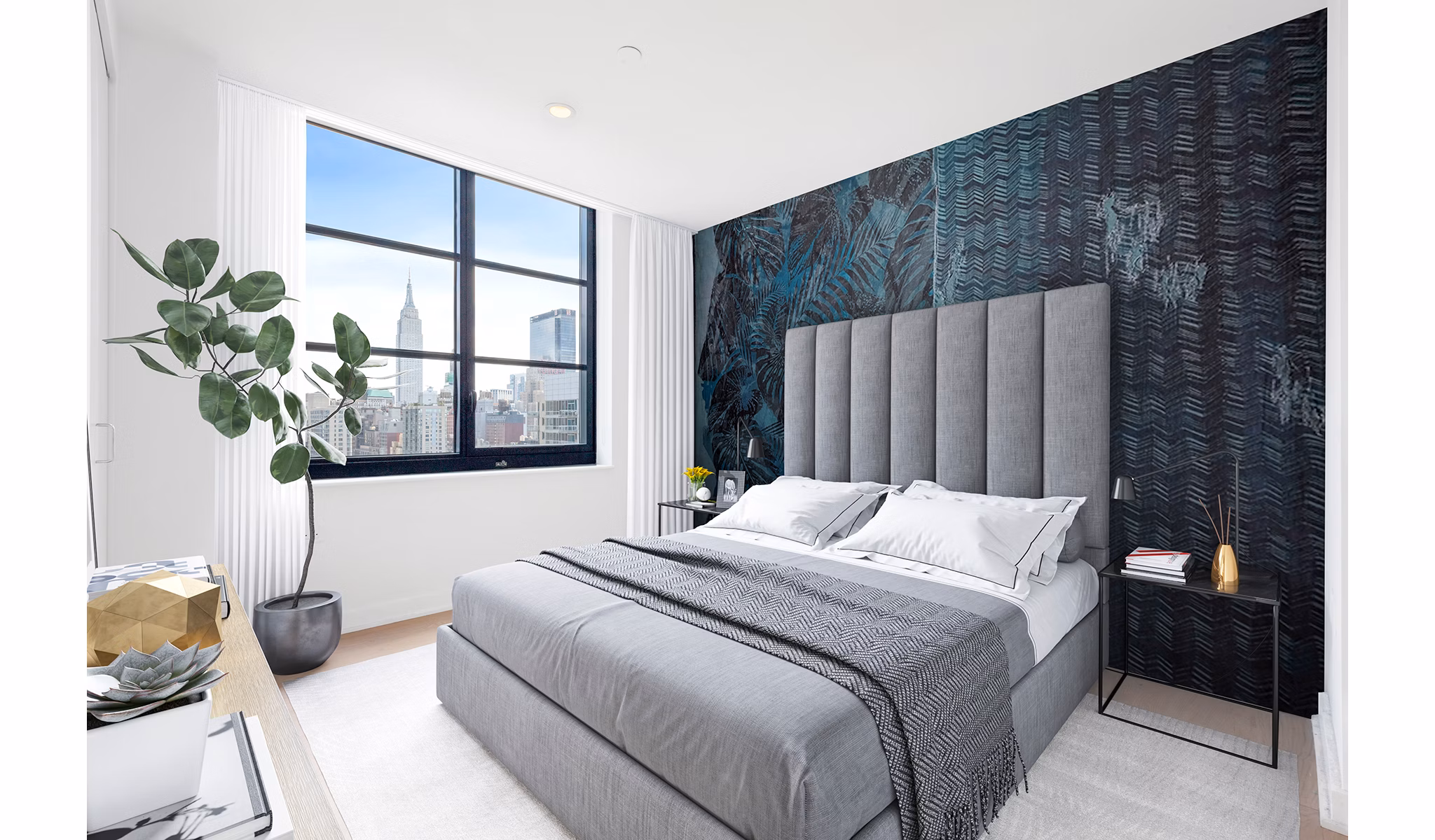 Bedroom featuring modern furnishings at Henry Hall Apartments, Greystar luxury community in vibrant downtown setting
