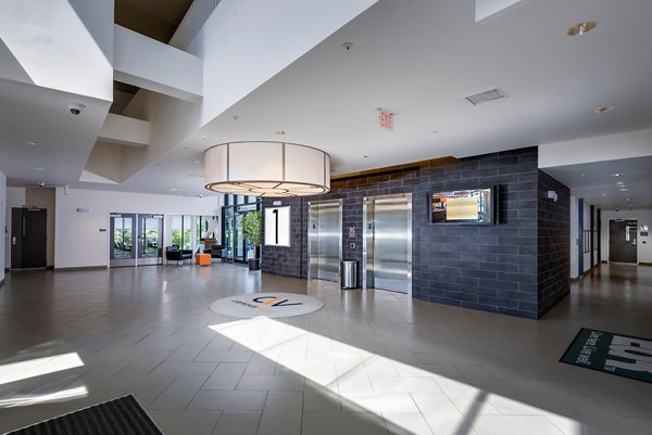 clubhouse front lobby elevator at Campus West Apartments