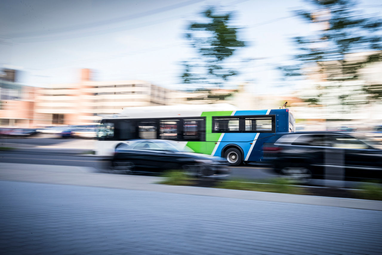 Curbside bus stop for convenient transportation near Campus West Apartments
