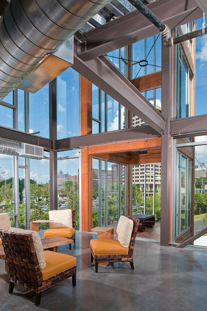Welcoming clubhouse lobby with contemporary decor at Centennial Hall Apartments luxury apartments