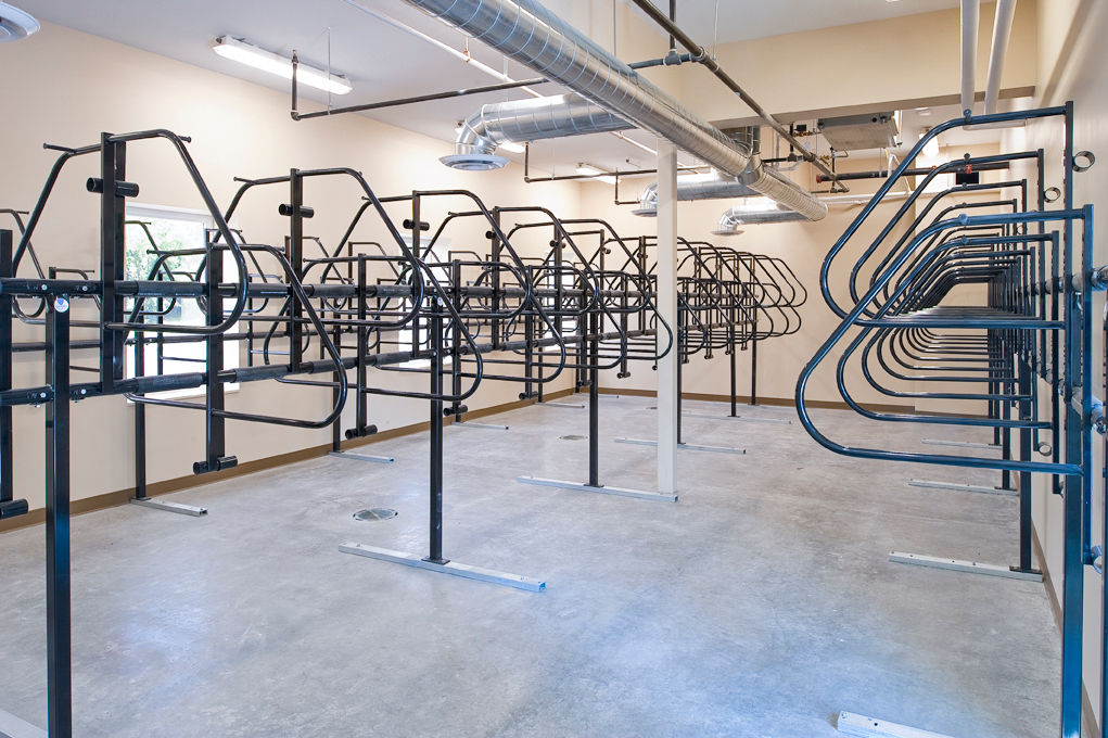 Secure bike storage area at Centennial Hall Apartments, perfect for cycling enthusiasts seeking convenient access in luxury apartments