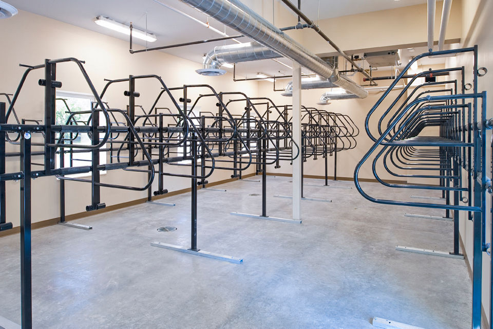 Secure bike storage area at Centennial Hall Apartments, perfect for cycling enthusiasts seeking convenient access in luxury apartments